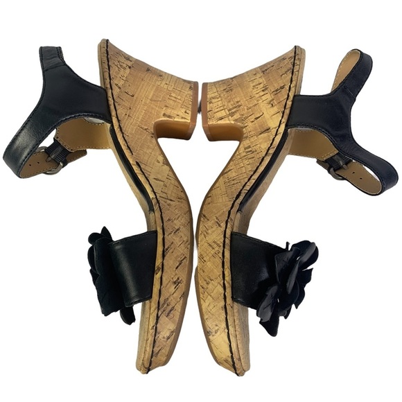 b.o.c. Black Soft Leather Flower Slingback Cork Heels Sandals Sz 9/40.5 - Picture 5 of 9